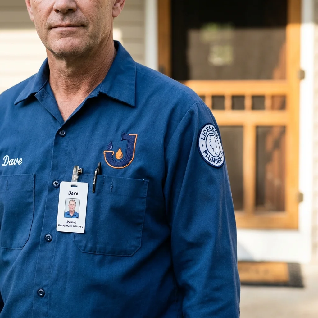 Licensed plumber showing ID badge in Plymouth, CT