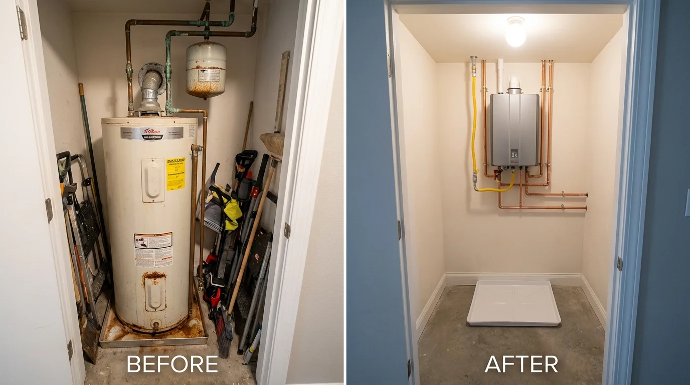 Tank water heater versus wall-mounted tankless unit comparison for Plymouth, CT homeowners